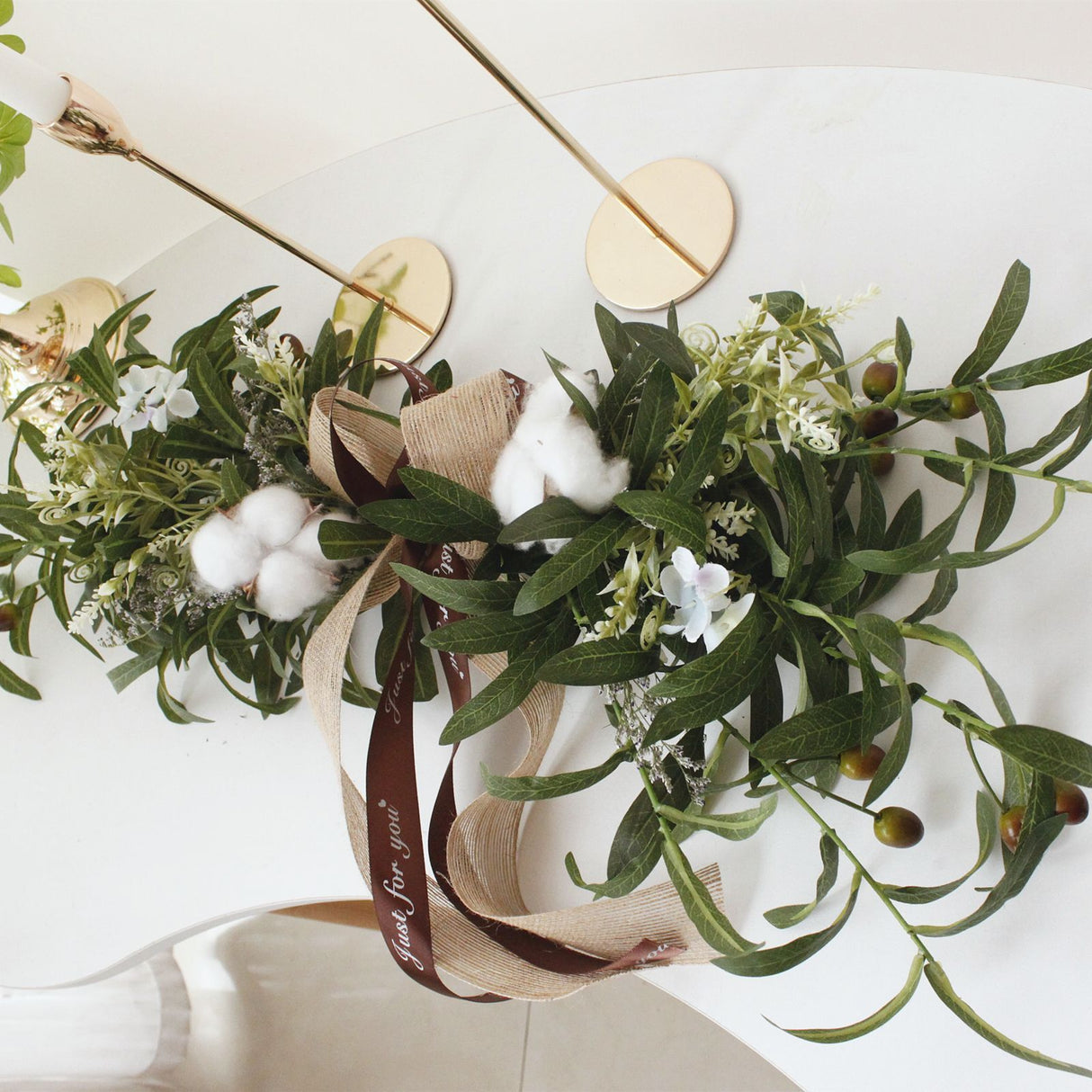Simulation Silk Flowers Artificial Olive Branch Leaves Cotton Wreath Lintel Decorative Flowers Table Flower Bouquet Birthday Decoration