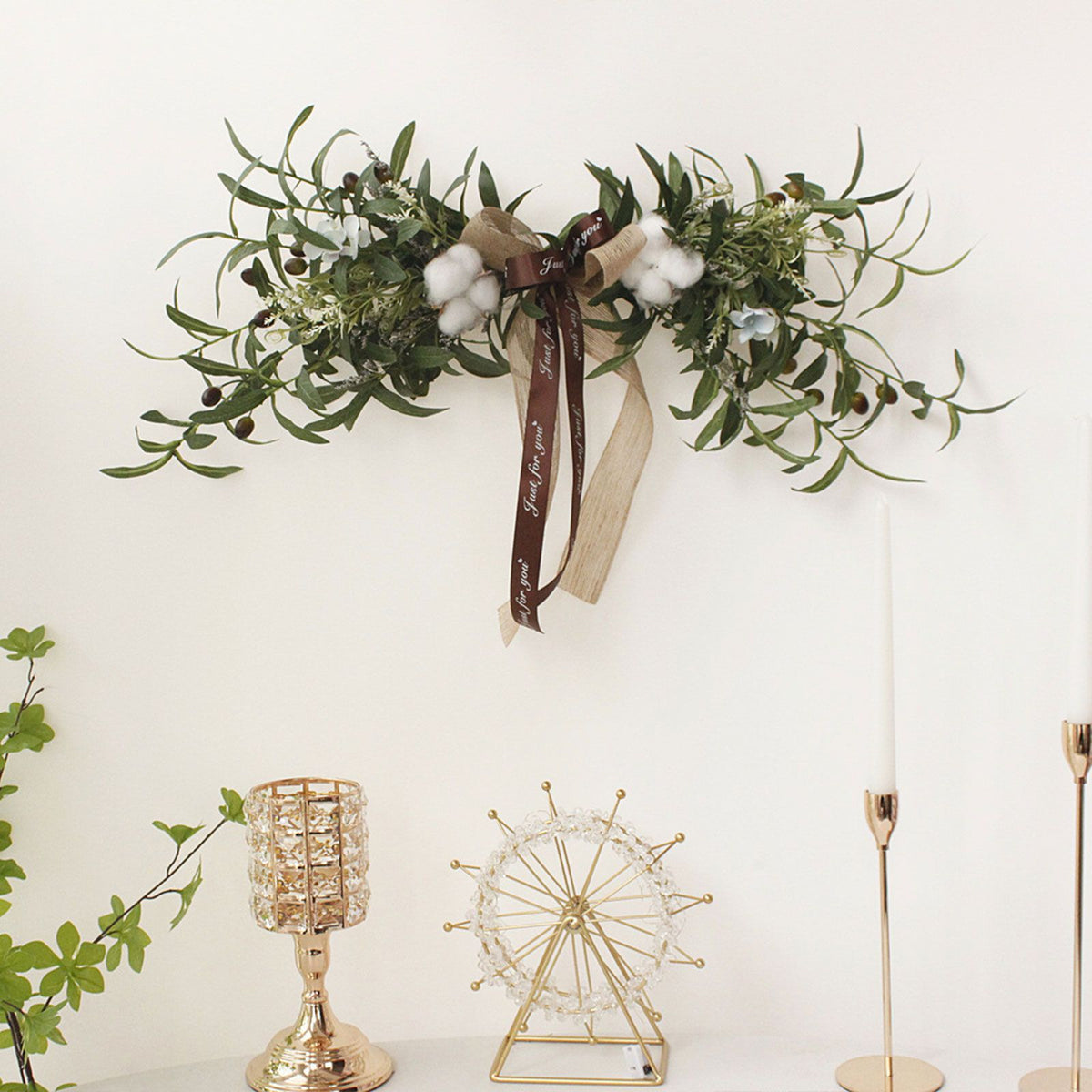 Simulation Silk Flowers Artificial Olive Branch Leaves Cotton Wreath Lintel Decorative Flowers Table Flower Bouquet Birthday Decoration