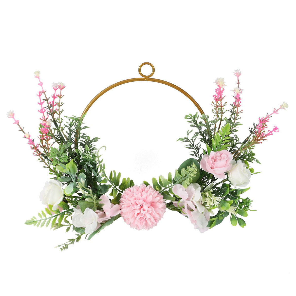 Iron Flower Plant Wall Hanging Wreath Artificial Wreath Silk Fabric Hanging Door Wreath for Living Room Bedroom Wedding