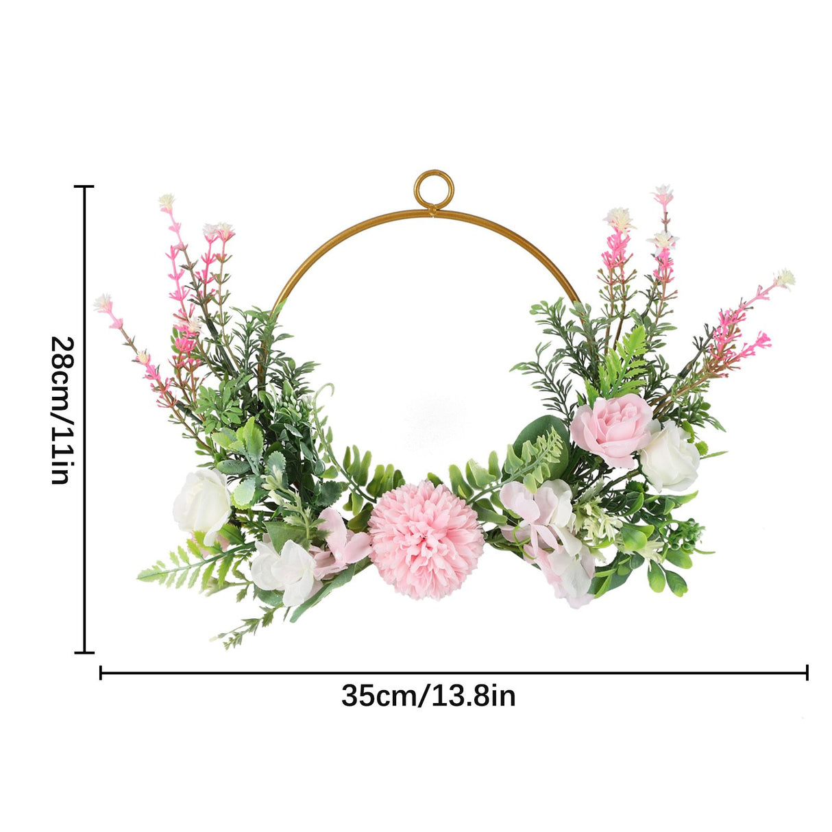 Iron Flower Plant Wall Hanging Wreath Artificial Wreath Silk Fabric Hanging Door Wreath for Living Room Bedroom Wedding