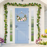 Iron Flower Plant Wall Hanging Wreath Artificial Wreath Silk Fabric Hanging Door Wreath for Living Room Bedroom Wedding