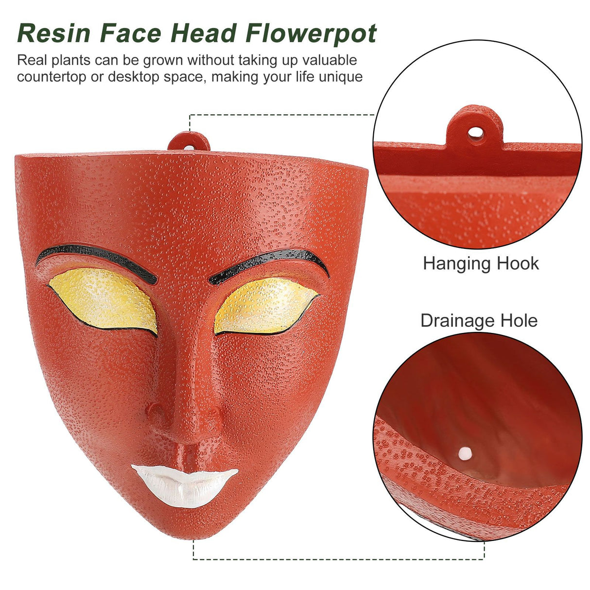 Resin Face Head Flowerpot Resin Wall Mounted Flowerpot for Indoor and Outdoor Garden Wall Decoration