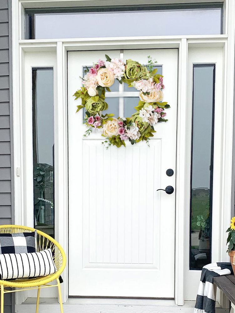 Christmas Wreath Handcraft Peony Wreath Artificial Spring Garland Wreath for Door Wall Wedding Party Home Decor