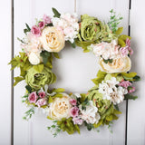 Christmas Wreath Handcraft Peony Wreath Artificial Spring Garland Wreath for Door Wall Wedding Party Home Decor - Rear View