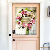 Christmas Wreath Handcraft Peony Wreath Artificial Spring Garland Wreath for Door Wall Wedding Party Home Decor - Close-Up Angle