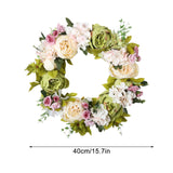 Artificial Peony Wreath Rattan Silk Cloth Simulation Decorative Front Door Wreath for Indoor Outdoor