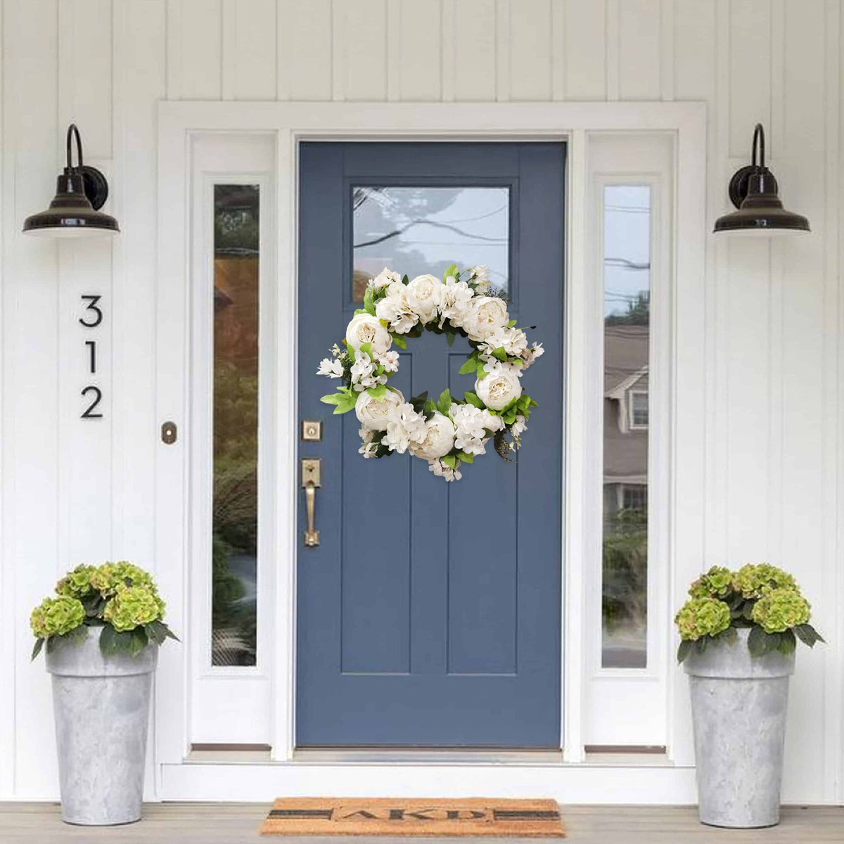 Artificial Peony Wreath Rattan Silk Cloth Simulation Decorative Front Door Wreath for Indoor Outdoor