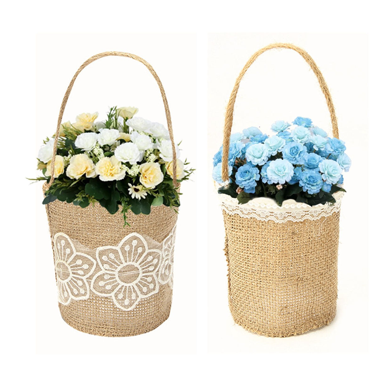 Burlap Flower Basket European Retro Flower Girl Basket Handmade Wedding Candy Basket