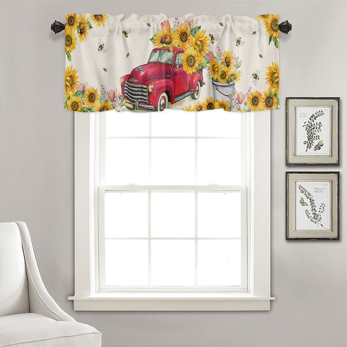 Sunflower Patterned Short Curtains Window Valance