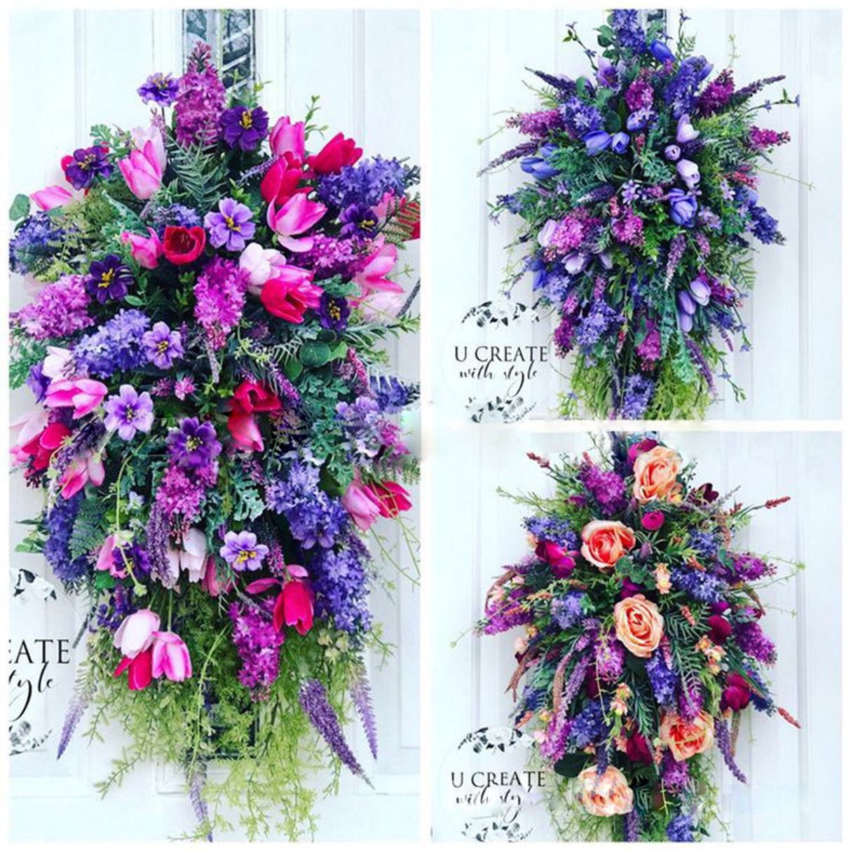 Artificial Flower Wreath Wreath with Lilacs Hyacinths Hydrangeas Spring Summer Floral Greenery Wreath A Small