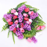 Artificial Flower Wreath Wreath with Lilacs Hyacinths Hydrangeas Spring Summer Floral Greenery Wreath E Large - Top-Down View