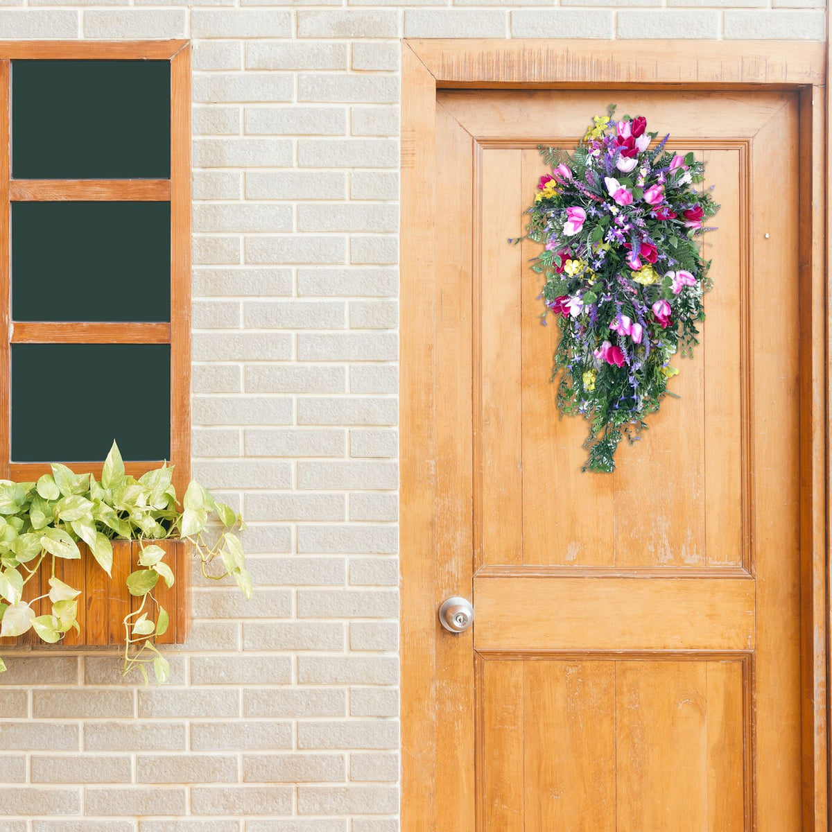 Artificial Flower Wreath Wreath with Lilacs Hyacinths Hydrangeas Spring Summer Floral Greenery Wreath B Large