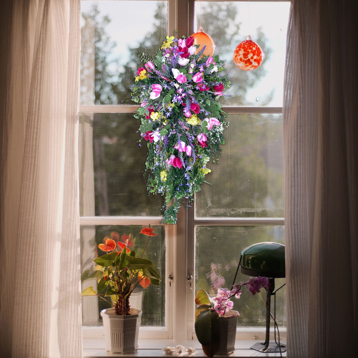 Artificial Flower Wreath Wreath with Lilacs Hyacinths Hydrangeas Spring Summer Floral Greenery Wreath B Large