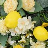 Spring Lemon Wreath Artificial Lemon Teardrop Wreath with Peony Flowers Green Leaves Decorative Fruit Wreath - Top-Down View