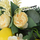 Spring Lemon Wreath Artificial Lemon Teardrop Wreath with Peony Flowers Green Leaves Decorative Fruit Wreath - Close-Up Angle