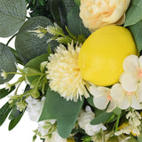 Spring Lemon Wreath Artificial Lemon Teardrop Wreath with Peony Flowers Green Leaves Decorative Fruit Wreath
