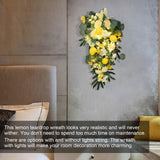 Spring Lemon Wreath Artificial Lemon Teardrop Wreath with Peony Flowers Green Leaves Decorative Fruit Wreath