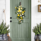 Spring Lemon Wreath Artificial Lemon Teardrop Wreath with Peony Flowers Green Leaves Decorative Fruit Wreath - Extra Image