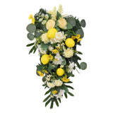 Spring Lemon Wreath Artificial Lemon Teardrop Wreath with Peony Flowers Green Leaves Decorative Fruit Wreath - Extra Image