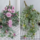 Door Head Cover Decoration Fake Rose Vine Window Landscaping Simulation 22 Head Austin Rose Wall Hanging Flowers - Close-Up Angle