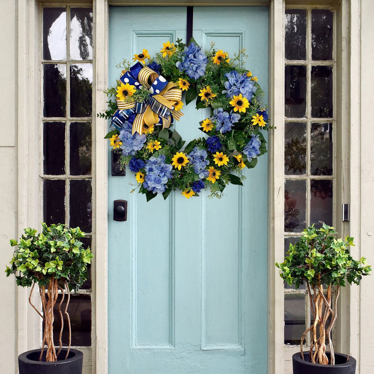Blue and Yellow Wreaths Flower Garland Front Door