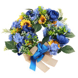 Blue and Yellow Wreaths Flower Garland Front Door - 45-Degree Angle