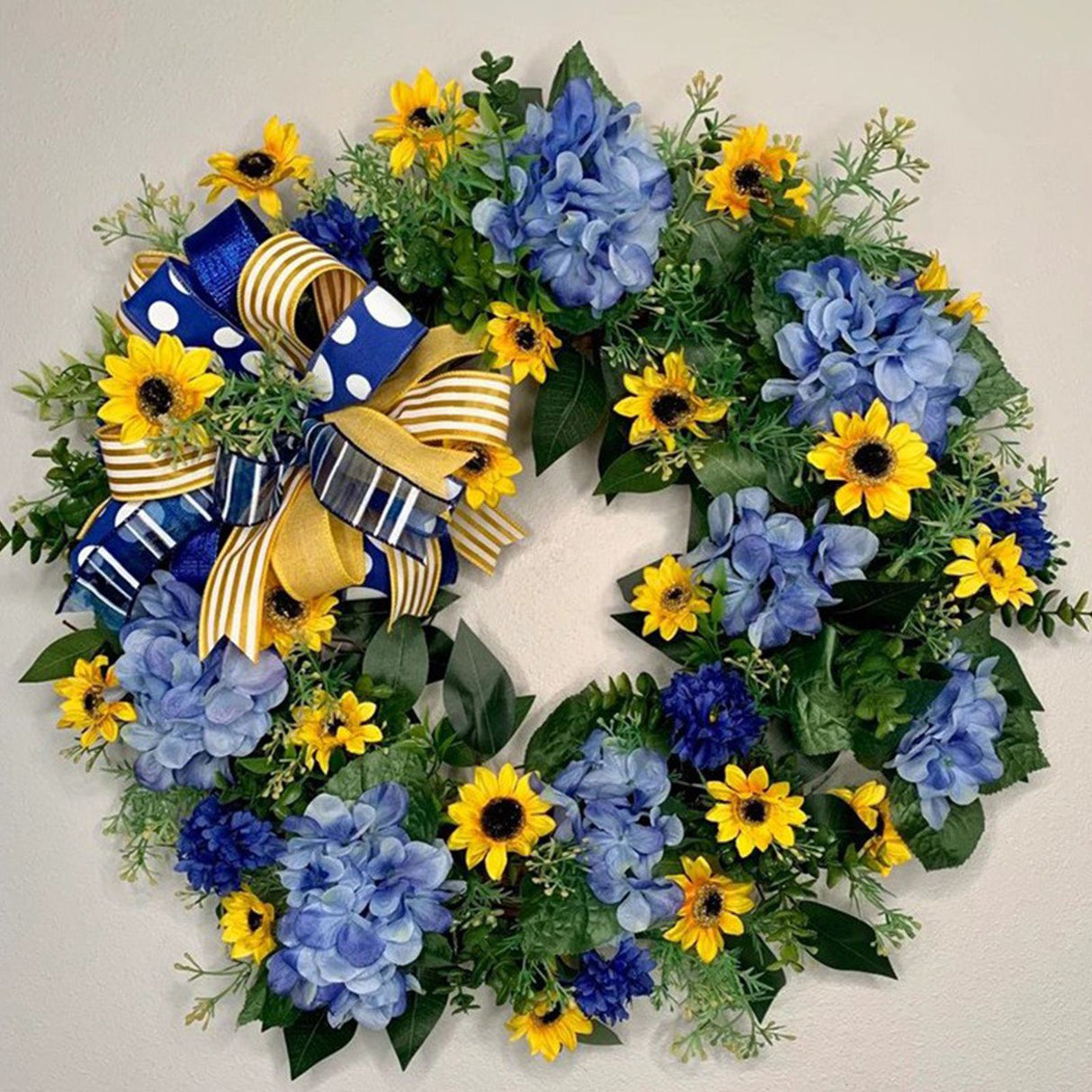 Blue and Yellow Wreaths Flower Garland Front Door