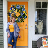 Blue and Yellow Wreaths Flower Garland Front Door