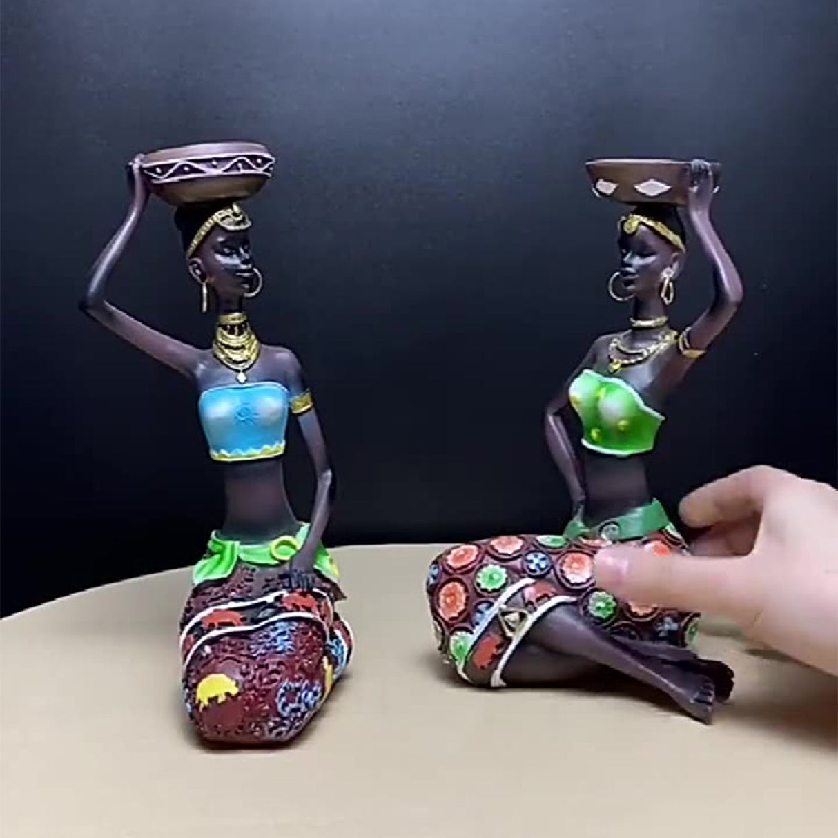 2PCS Vintage African Women Statue Candle Holders Resin Figurines Fits Up to 3.5cm Diameter Candles