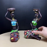 2PCS Vintage African Women Statue Candle Holders Resin Figurines Fits Up to 3.5cm Diameter Candles - Front View