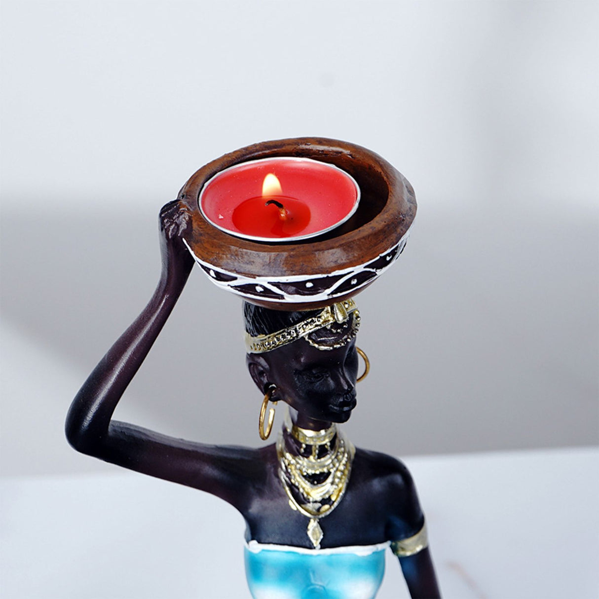 2PCS Vintage African Women Statue Candle Holders Resin Figurines Fits Up to 3.5cm Diameter Candles
