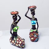2PCS Vintage African Women Statue Candle Holders Resin Figurines Fits Up to 3.5cm Diameter Candles - 45-Degree Angle