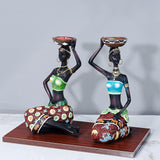 2PCS Vintage African Women Statue Candle Holders Resin Figurines Fits Up to 3.5cm Diameter Candles