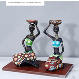 2PCS Vintage African Women Statue Candle Holders Resin Figurines Fits Up to 3.5cm Diameter Candles - Close-Up Angle