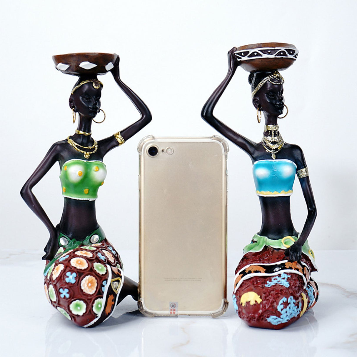 2PCS Vintage African Women Statue Candle Holders Resin Figurines Fits Up to 3.5cm Diameter Candles