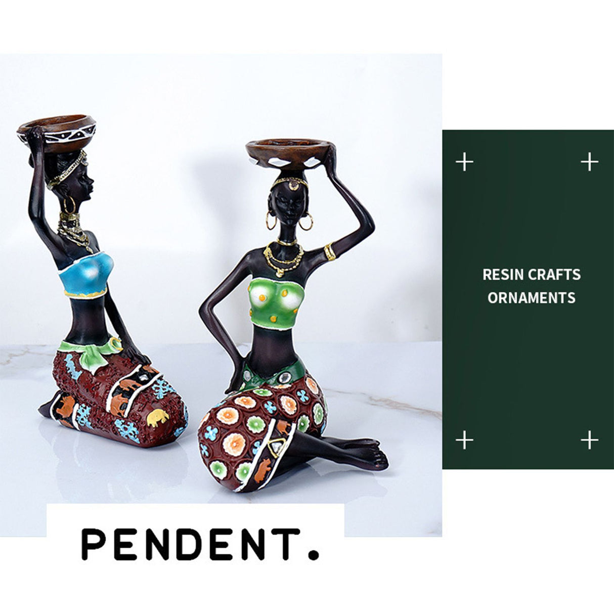 2PCS Vintage African Women Statue Candle Holders Resin Figurines Fits Up to 3.5cm Diameter Candles