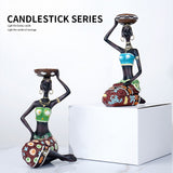 2PCS Vintage African Women Statue Candle Holders Resin Figurines Fits Up to 3.5cm Diameter Candles