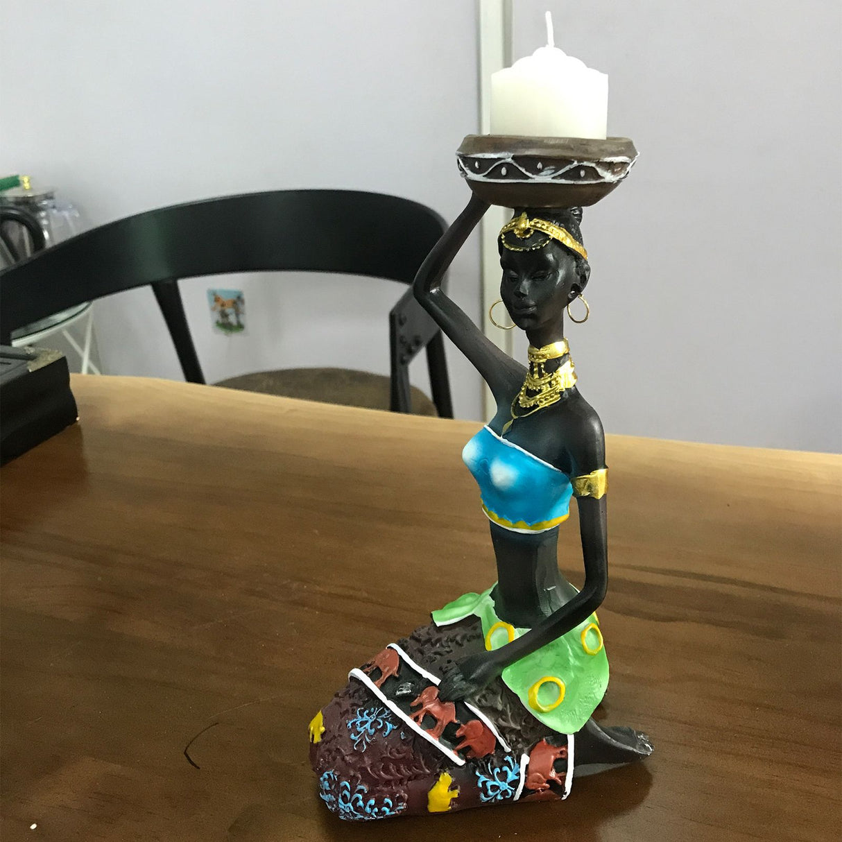 2PCS Vintage African Women Statue Candle Holders Resin Figurines Fits Up to 3.5cm Diameter Candles