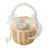 Wedding Ceremony Ring Pillow Flower Basket Portable Burlap Bowknot Vintage Wedding Basket