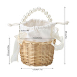 2pcs Pearl Carrying Basket Brown Rattan Small Pearl Handle Flower Basket for Wedding Gift Packaging - Top-Down View