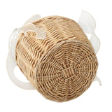 2pcs Pearl Carrying Basket Brown Rattan Small Pearl Handle Flower Basket for Wedding Gift Packaging - Close-Up Angle