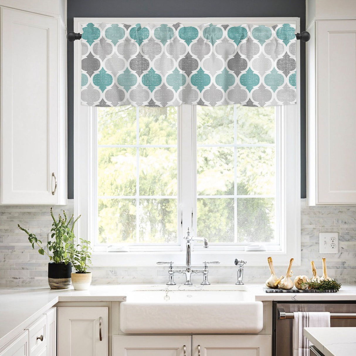 Window Top Curtain Fashion Printing Light Blocking Valance Short Curtain for Home Use 137x45cm
