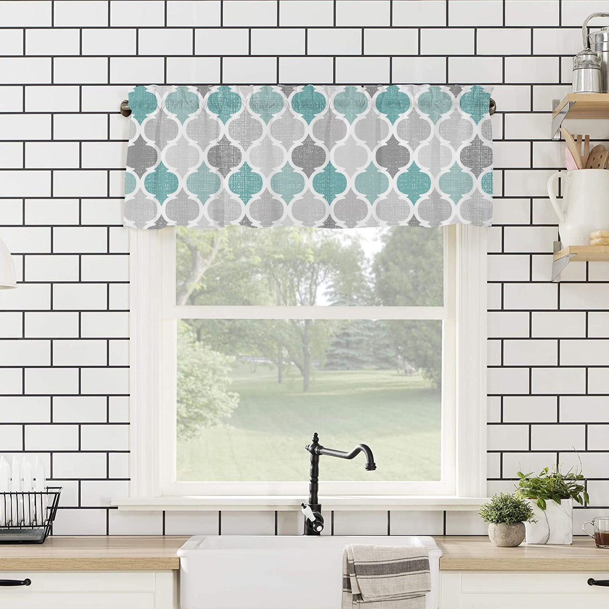 Window Top Curtain Fashion Printing Light Blocking Valance Short Curtain for Home Use 137x45cm