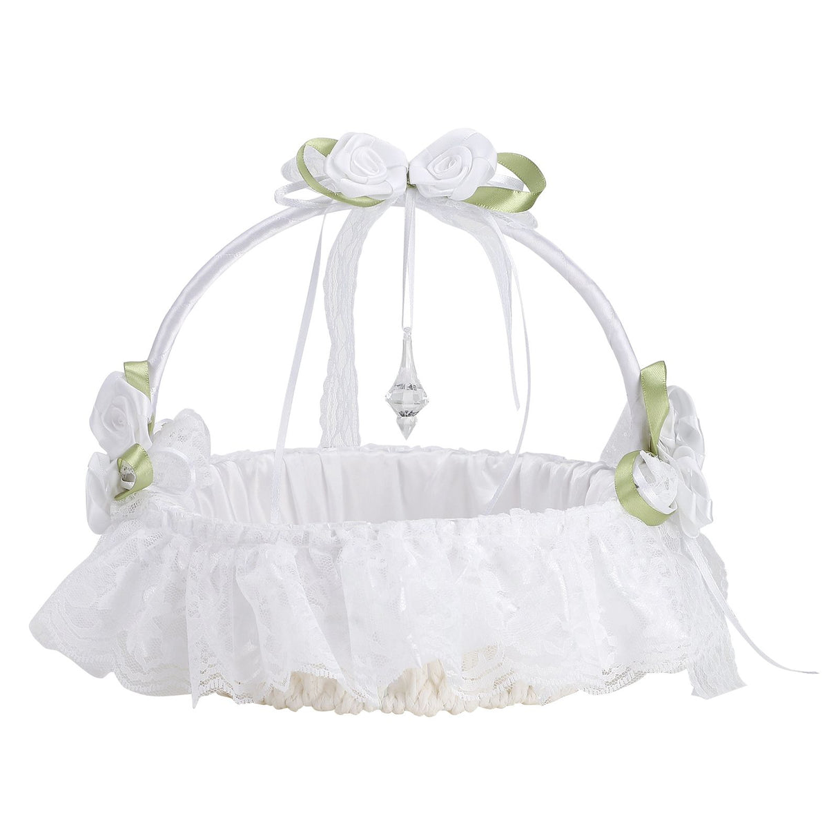 Wedding White Flower Basket Silk Ribbon Decor Elegant Romantic Flower Basket for Wedding Photography