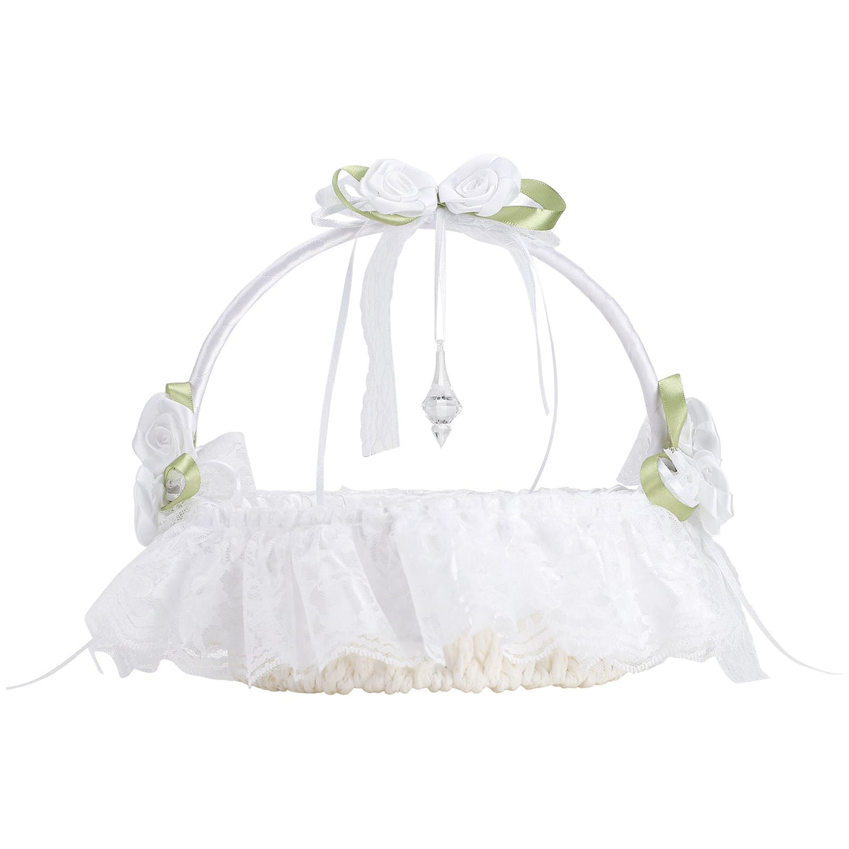 Wedding White Flower Basket Silk Ribbon Decor Elegant Romantic Flower Basket for Wedding Photography