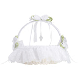 Wedding White Flower Basket Silk Ribbon Decor Elegant Romantic Flower Basket for Wedding Photography - Side View