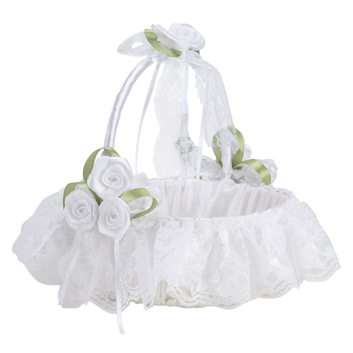 Wedding White Flower Basket Silk Ribbon Decor Elegant Romantic Flower Basket for Wedding Photography