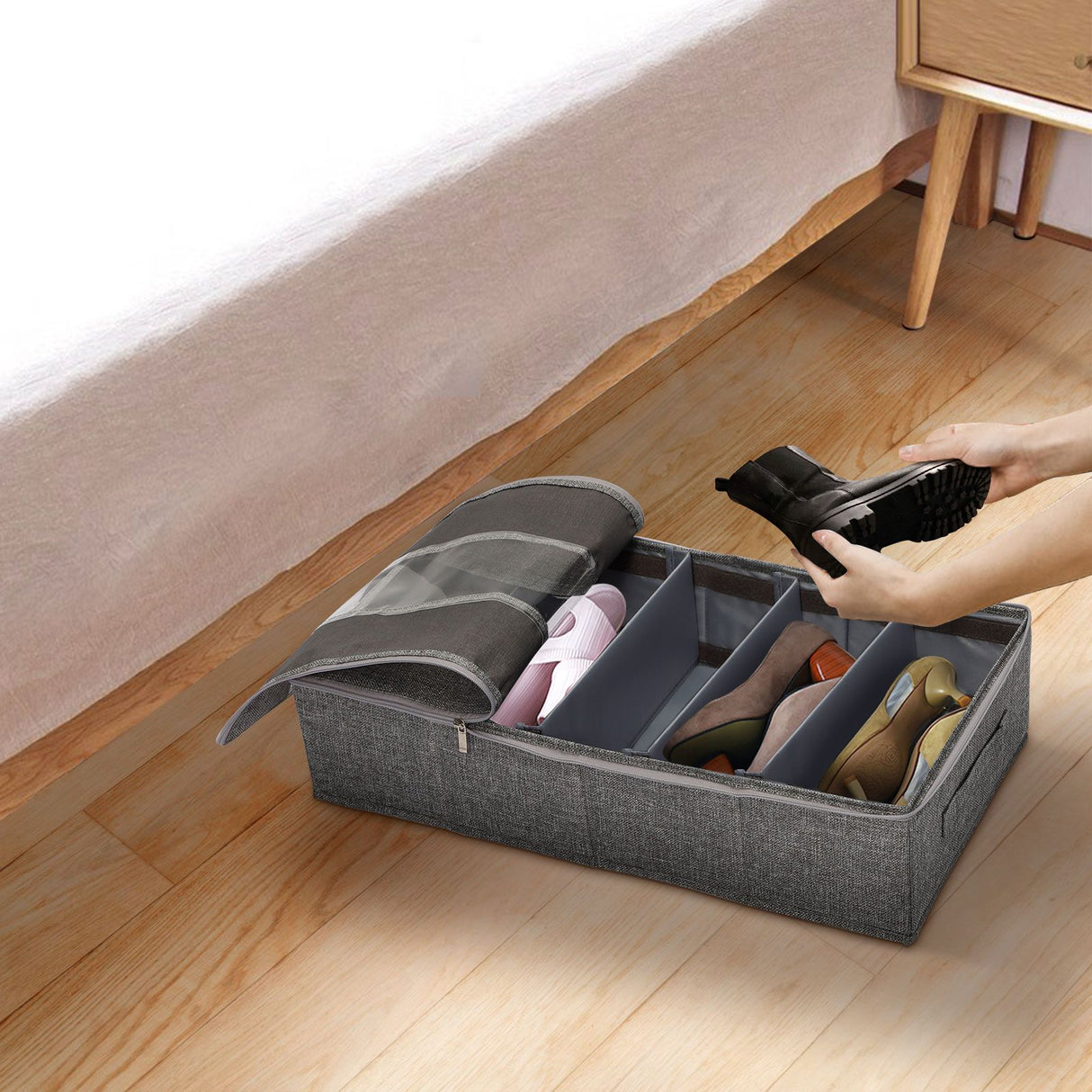 Washable Cotton Linen Six Grid Shoe Box