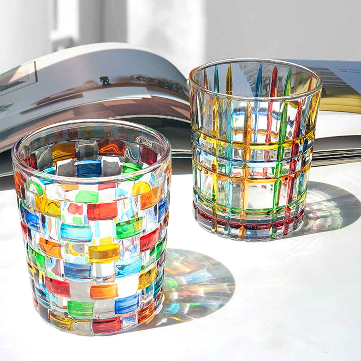 Whiskey Glass Multicolor 320ml Short Drinking Glass for Home