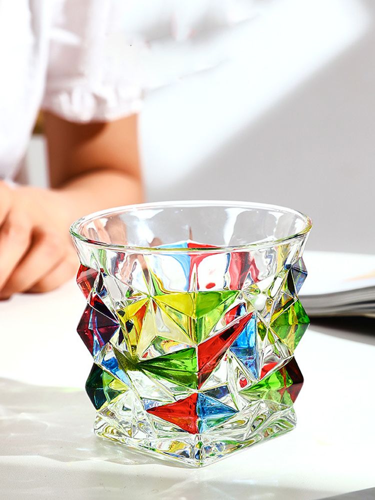 Whiskey Glass Multicolor 320ml Short Drinking Glass for Home